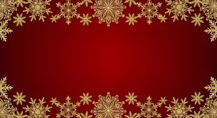 Elegant golden snowflakes frame a vibrant red background creating a festive border