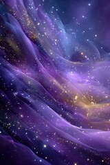 Fototapeta premium Abstract purple light waves with sparkling particles create a dreamy cosmic background for design projects