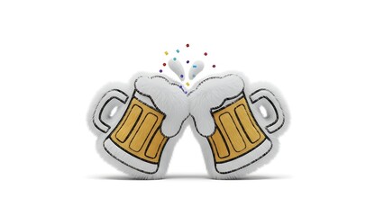Fuzzy Stylized Beer Mugs Clinking with Colorful Confetti Celebration Illustration
