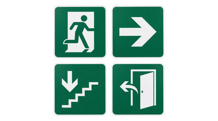Set of Green and White Emergency Exit and Safety Signs Vector Collection isolated PNG with Transparent Background