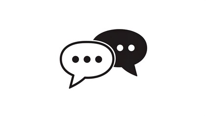 Two Speech Bubbles Icon, Black and White Communication Symbol, Dialogue Illustration