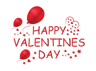 Happy Valentine&rsquo;s Day Typography with Hearts, Balloons and Stars