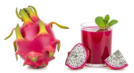 Dragon fruit and refreshing pink juice with mint