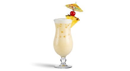 Pina colada cocktail with pineapple and cherry garnish