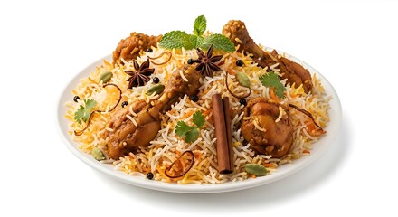 Delicious chicken biryani with aromatic spices on a plate