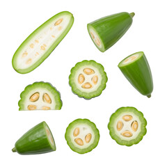 Okra fruit slices and slices with seeds