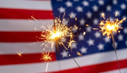 Sparklers Burning in Front of American Flag