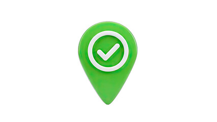 Green Location Pin with Checkmark Icon on White Background