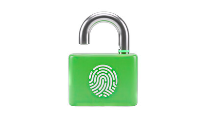 Green Padlock Unlocked with Fingerprint Authentication