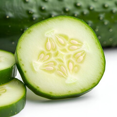 Fresh cucumber slices on white background