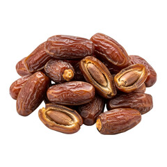 Heap of brown dates on white background