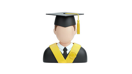 Graduation Student in Academic Attire on White Background