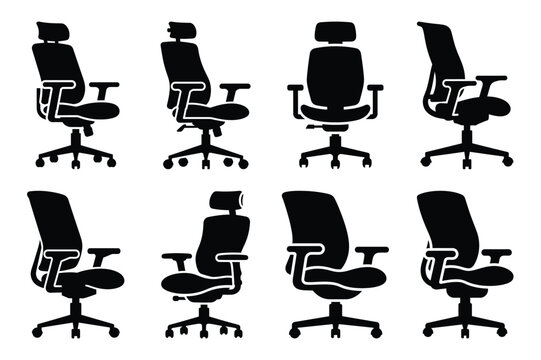 ergonomic chair icon silhouette set