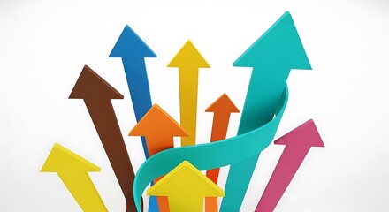colorful arrows pointing upwards in various sizes and hues representing growth progress success momentum and positive trends in business development and upward trajectory.