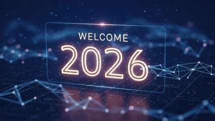 Welcome 2026 glowing numbers digital network new year