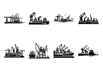 Fototapeta premium harbor port icon silhouette set