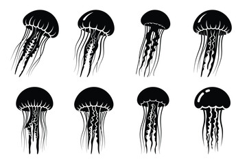 jellyfish marine icon silhouette set © subhadrarani