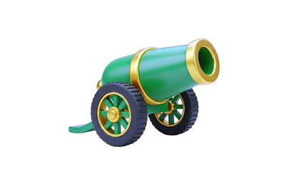 Green Cannon on Wheels Isolated on White Background