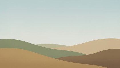 Minimalist Abstract Landscape Vector Art Featuring Serene Rolling Hills in Soft Earth Tone Colors