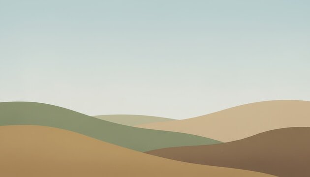 Minimalist Abstract Landscape Vector Art Featuring Serene Rolling Hills in Soft Earth Tone Colors