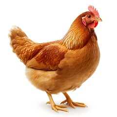 Vibrant Brown Hen with Red Comb on White Background