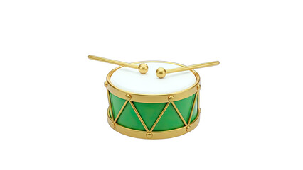 Green Drum with Drumsticks Isolated on White