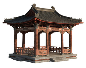 Fototapeta premium Traditional Chinese Wooden Pavilion with Ornate Tiled Roof pavilion