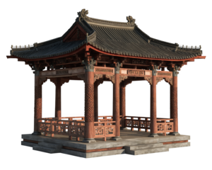 Traditional Chinese Wooden Pavilion with Ornate Tiled Roof pavilion