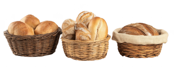 bread in different baskets, isolated on a white background