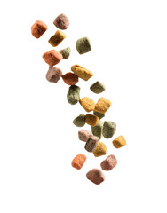 falling dog food on a white background