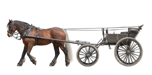 horse pulling a carriage, isolated on a white background