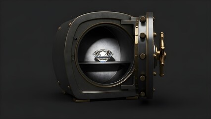 Open Vintage Safe With Single Diamond on Dark Charcoal Background &ndash; PNG