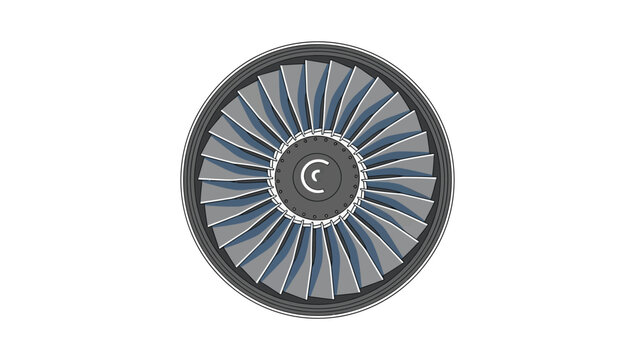 Modern aircraft jet engine turbine with sleek design
