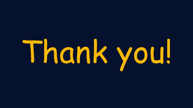 A modern dark blue graphic background featuring the phrase &ldquo;Thank You!&rdquo; written in yellow Comic Sans MS font. Playful, friendly, and creative design suitable for social media posts, greeting cards, pr