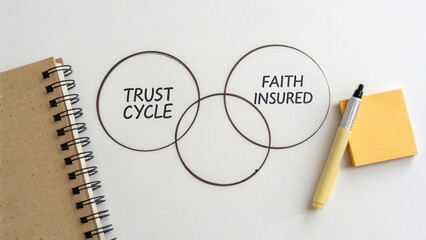 Trust Cycle Concept with Faith Insured Overlapping Circles on a Minimalist Workspace with Stationery Elements