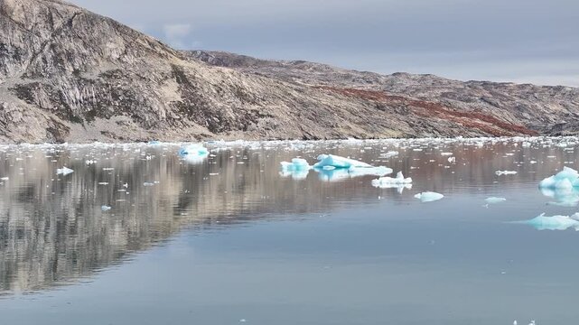Arctic Fjord with Floating Icebergs in Greenland