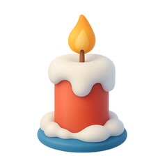 A charming illustration of a red and white melting candle with a bright flame on