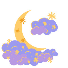 Naklejka premium Cresent Moon With Stars and Clouds Whimsical Aesthetic Decoration Element