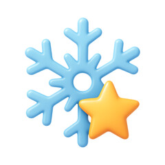 A vibrant 3d snowflake paired with a golden star illustration on transparent background