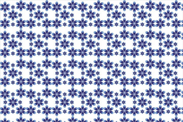 Fototapeta premium Seamless Pattern with Elegant Blue Gradient Flowers on White Background, Floral Motif for Textile and Wallpaper Design