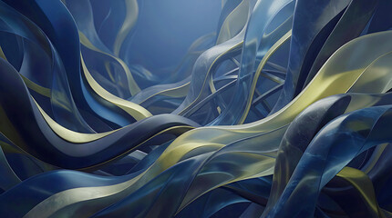 Intertwined Blue and Gold Ribbons Abstract Background flowing
