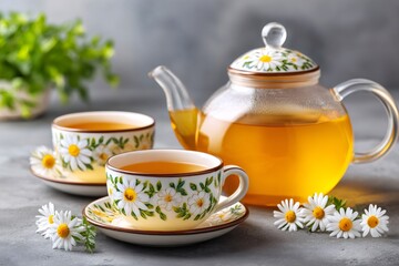 Chamomile herbal tea brewing for relaxation and wellness