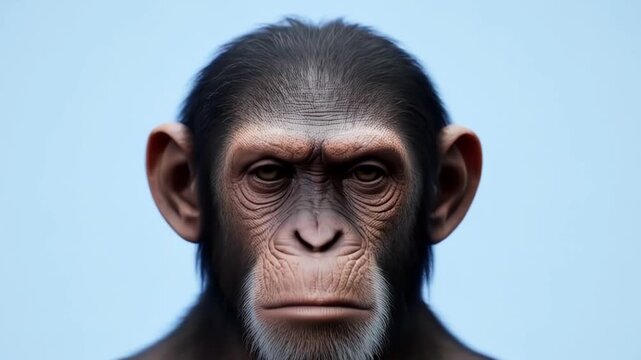 Portrait evolutionary transformation. A monkey turns into a Human. The chimpanzee (Pan troglodytes) is slowly turning into an adult male (Homo sapiens).