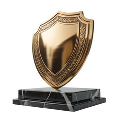 premium engraved golden shield trophy with dramatic studio lighting