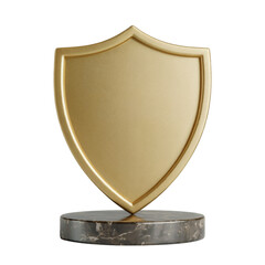 golden shield trophy with matte finish on dark marble base