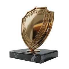 premium engraved golden shield trophy with dramatic studio lighting