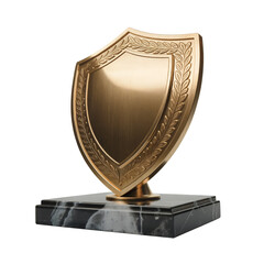 cinematic luxury gold shield trophy isolated on white background