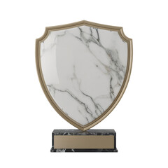 white marble shield trophy with gold base isolated on white