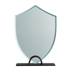 minimalist frosted glass shield award on black metal base