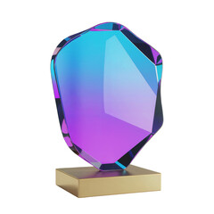 futuristic abstract shield trophy with gradient crystal and gold base